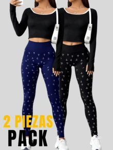 Set De 2 Leggings Unitalla Casual o Deportivos De Cintura Alta De Mujer En Color Sólido - Azul lavado oscuro - Ver 1