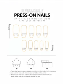 24PCS Press On Nails – Elegant Gradient Blue Flame Design, Long Coffin Shape, Glossy Gel Look For Women - 藍色 - 查看 5