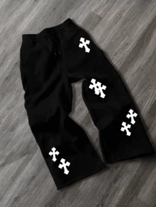 Men's Casual Street Cross Print Loose Straight Jogger Pants