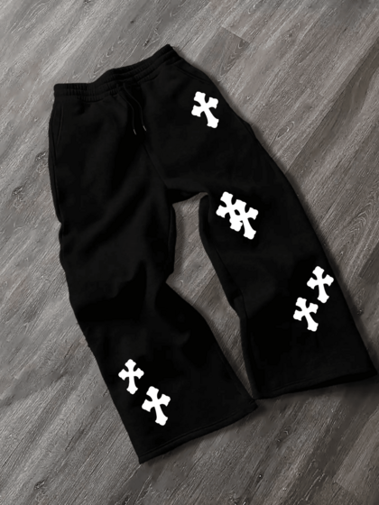 Men's Casual Street Cross Print Loose Straight Jogger Pants