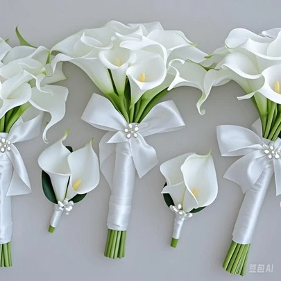 人造玫瑰和马蹄莲新娘捧花，婚礼装饰，新娘捧花，婚礼仪式，周年纪念礼物