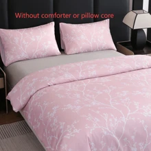 3Pcs Foliage Plant Floral Print Duvet Cover Set (2*Pillowcase, 1*Duvet Cover, No Filling), Pink Bedding, Super Soft And Breathable Polyester Material, Suitable For All Seasons, Zipper Closure, Perfect For Bedrooms, Guest Rooms Or Dormitories.