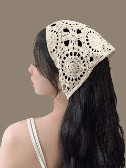 One Piece Of French Vintage Headscarf, Women Sweet And Cute Crochet Flower Handmade Knitted Triangle Scarf, Suitable For Outdoor Activities Such As Hiking, Camping For Sun Protection And Windproof