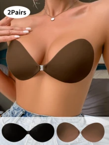 3对可重复使用的隐形文胸，前扣式，露背，无肩带硅胶花瓣，无缝自粘式胸罩罩杯，新娘内衣配件 - 彩色 - 查看 45