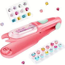 Girls' Sparkling Gem Hair Stamper Kit – Reusable Diamond-Like Embellishments, Vibrant Pink Plastic Hair Styling Tools With Stars, Hearts, And Circles For Creative Hairstyles