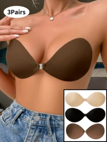 3对可重复使用的隐形文胸，前扣式，露背，无肩带硅胶花瓣，无缝自粘式胸罩罩杯，新娘内衣配件 - 彩色 - 查看 23
