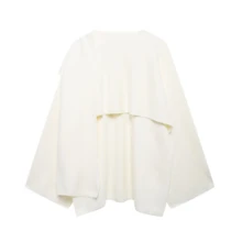 DEEKA Autumn/Winter New Slouchy Shawl Collar Long Sleeve Cropped Knitted Cardigan Sweater - Beige - View 6