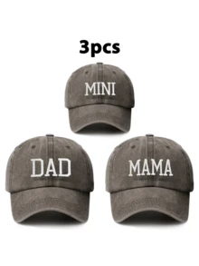 3 件套家庭装纯色“DAD + MAMA + MINI”刺绣复古棒球帽，可调节，透气，休闲，适合聚会、旅行、徒步旅行、日常穿着