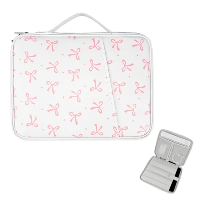 蝴蝶结图案平板电脑保护套/iPad 便携包，兼容 iPad、Kindle，兼容三星 Galaxy 和 Android 平板电脑，防水，带手柄和前袋，PU 皮革