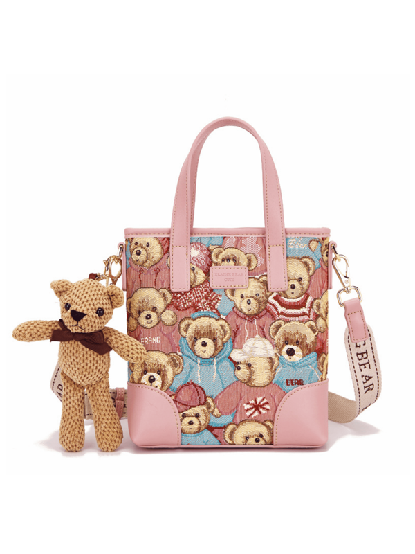 ELAINE BEAR Cute Bear Jacquard Woven Shoulder Crossbody Tote Bag Fashion Casual Women's Shoulder Crossbody Handbag