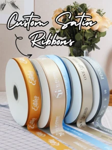 10 colori di nastro di raso personalizzato - stampa personalizzata del nome per incartare eleganti regali, decorare torte, matrimoni, eventi speciali, artigianato fai-da-te, realizzazione di fiocchi, branding aziendale e decorazione per feste, nastro con testo personalizzato, nastro di raso personalizzato da 2,5 cm di larghezza, nastro di seta colorato, amore eterno - Bianco - Visualizzare 2