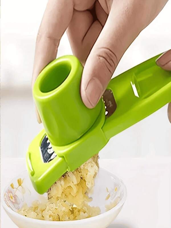 1 pieza Prensa y molinillo de ajo manual 2 en 1 - Herramienta de cocina duradera y fácil de usar, picadora y trituradora de ajo portátil y multiusos, diseño de plástico para alimentos, compacta y ahorradora de espacio para uso en la cocina