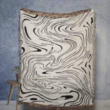 1pc Ripple Pattern Fringed Woven Blanket, Suitable For Sofa, Nap, Air Conditioning, Car, Wall Hanging, Picnic, Camping, Thick & Soft, Washable, Colorfast & Pill-Resistant, For Home Decor & Outdoor Use