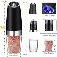 SOKANY 2pcs Gravity Electric Pepper & Salt Grinder Set, Adjustable Coarseness, Battery Powered With LED Light, One-Handed Automatic Operation, Stainless Steel Black, 7.8 Inch/2 Inch - Black - View 10