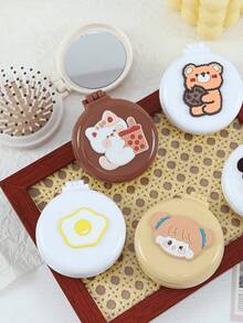 2件（款式随机）可爱卡通迷你折叠气垫梳带镜子，便携