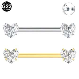 SWANJO 1pc Titanium Heart Shape Zirconia Nipple Ring Internally Threaded Nipple Barbell Piercings Jewelry