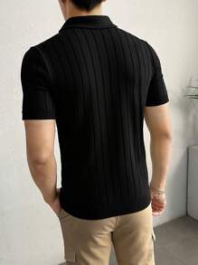 Men's Casual Solid Color Short Sleeve Knitted Sweater, Summer