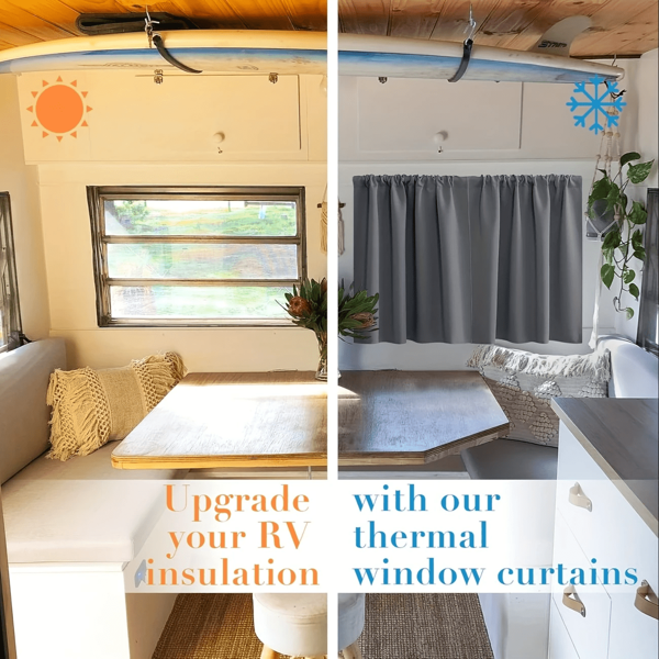 Pacote com 2 cortinas para janelas de trailers, cortinas blackout curtas cinza escuro, cortinas de privacidade com isolamento térmico para cama de casal, adequadas para sala de estar, quarto, janelas pequenas, cozinha, banheiro, porão, armários, material de poliéster, telas para decoração de interiores de trailers, cortinas para trailers