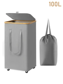 1 件 60L/75L/100L/110L 带盖带轮竹洗衣篮 - 包括洗衣袋内衬、可折叠脏衣篮、超大容量洗衣篮、可折叠布艺洗衣篮、家用洗衣篮 - 彩色 - 查看 22