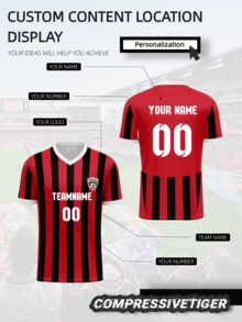 Men's Custom Performance Top - Personalized Name & Number Print Front/Back, Quick-Dry Breathable - Red & Black Fan Style For Football, Gym, Casual - Spring/Summer Training Shirt. Halloween, Thanksgiving, Christmas And New Year Gifts - Red - View 1