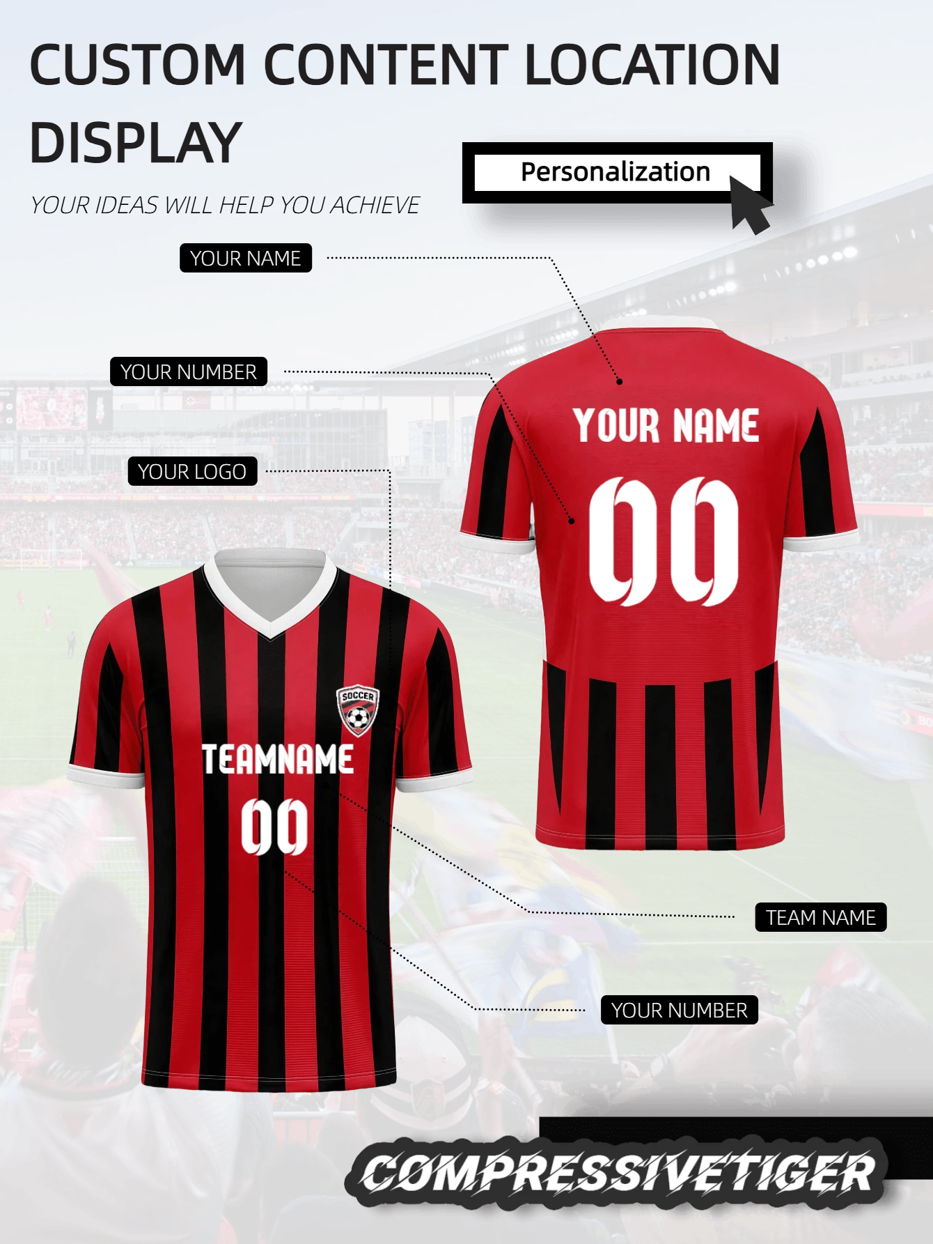 Men's Custom Performance Top - Personalized Name & Number Print Front/Back, Quick-Dry Breathable - Red & Black Fan Style For Football, Gym, Casual - Spring/Summer Training Shirt. Halloween, Thanksgiving, Christmas And New Year Gifts - Red - View 1