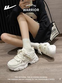 WARRIOR Tenis casuales con plataforma deportiva, cordones y suela gruesa para mujer, calzado cómodo y antideslizante para correr al aire libre, nuevos y versátiles para 2025 - Beige (malla transpirable) - Ver 11