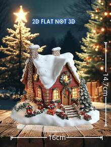 1 pieza del juego de decoración de cabaña navideña plana 2D de material acrílico. Decoración del hogar, oficina, dormitorio, boda, jardín. Regalo para el Día de la Madre, temporada de graduación, cumpleaños, Año Nuevo, San Valentín. Artículo especial para crear un ambiente festivo, regalo creativo.