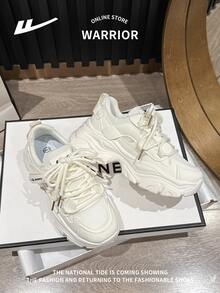 WARRIOR Tenis casuales con plataforma deportiva, cordones y suela gruesa para mujer, calzado cómodo y antideslizante para correr al aire libre, nuevos y versátiles para 2025 - Beige (malla transpirable) - Ver 4