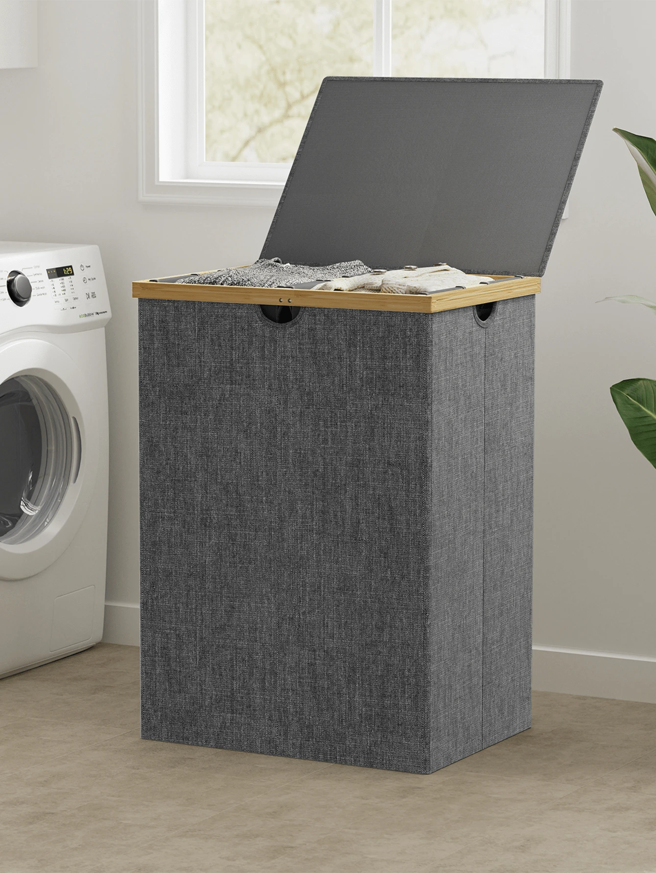 165L Dual Compartment Laundry Basket With Lid, Large Dirty Clothes Hamper With 2 Removable Inner Liner Bags, Suitable For Dorm, Bedroom, Bathroom - Multicolor - View 1