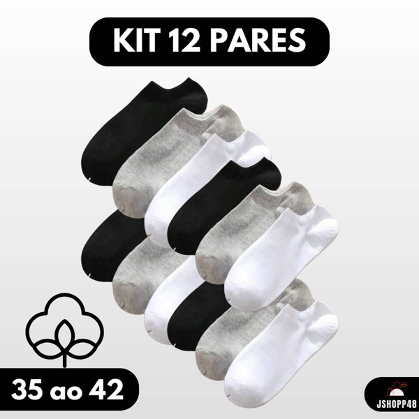 Kit 12 Pares de Meia Soquete Masculino Feminino Unissex Serve do 32 ao 42 Dia a Dia Academia Fitness Antiodor Confortável