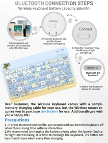 四合一键盘保护套，兼容三星 Galaxy Tab 和 iPad、Redm iPad SE，包含可拆卸无线蓝牙键盘（150mAh）和鼠标，平板电脑保护套带笔槽（夏日沙滩） - 天藍色 - 查看 7