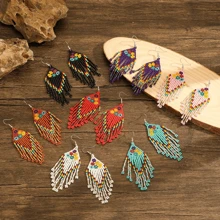 Handcrafted Bohemian Beaded Earrings - Style Floral Design With Seed Bead Tassel Dangle, Synthetic Glass Beads & December Birthstone, Women's Jewelry For Parties, Music Festivals, All-Season Accessory, Earrings, Party Accessories, Festival Jewelry, Intricate Beadwork