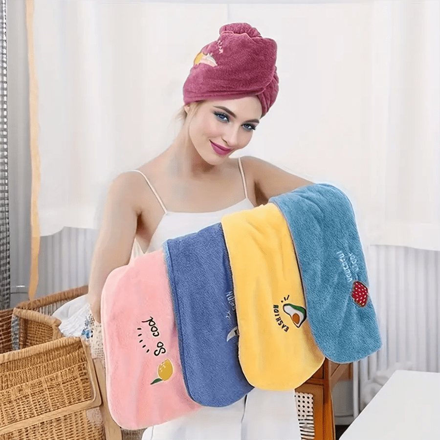 2/4pcs Embroidered Women's Dry Hair Cap, Super Absorbent, Fast Drying, Comfortable, Skin Friendly, With Buttons, Efficient Hair Drying, No Hair Loss, No Odor, Bathroom Supplies For Women With Long Hair Back To SchoolHair Bonnet