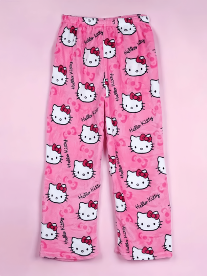 Sanrio Hello Kitty Fleece Allover Print Warm Fluffy Pajama Pants, Versatile Sweet Fuchsia Loungewear Tro rs Schattige Cartoon Zachte Skin Friendly Feel, All Occasions, Essential Couples, Best Friends, Birthdays, Holidays, Fall Cozy