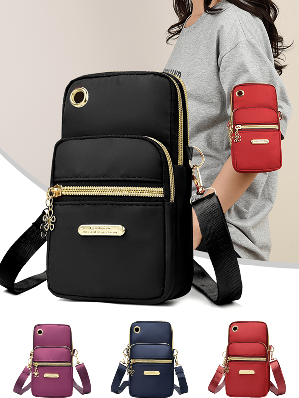 Sac bandoulière léger et simple, style européen et américain, nouvelle version 2025 Porte-monnaie vertical avec fermeture éclair multicouche et cordelette, idéal pour les loisirs, le sport, l'école, le plein air, couleur unie, compatible avec iPhone 15/14, mini sac à la mode pour femme