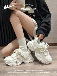 WARRIOR Tenis casuales con plataforma deportiva, cordones y suela gruesa para mujer, calzado cómodo y antideslizante para correr al aire libre, nuevos y versátiles para 2025 - Beige (malla transpirable) - Ver 10