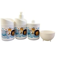 Kit Higiene Bebê Safari Hora Do Sono C/bandeja nuvem colorida - Branco - Visão 3
