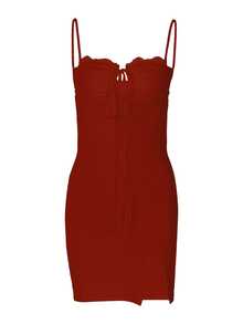 1 chiếc đầm slip ôm sát màu đỏ tía gợi cảm, viền ren, thắt eo, màu trơn, kiểu dáng thanh lịch, xẻ tà, thích hợp cho đám cưới, tiệc tùng, hẹn hò buổi tối, tiệc tối trang trọng, phong cách Y2K mùa xuân/hè. - Màu Đỏ Sâu - Xem 6