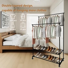 Double Rod Clothing Garment Rack Rolling Hanging Clothes Organizer Portable Metal Frame Storage Solution For Bedroom Living Room Retail Shop Display Heavy Duty Black Metal Adjustable Expandable - Black - View 5