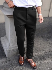 Men's Casual Solid Color Tapered Dress Pants - Black - View 5