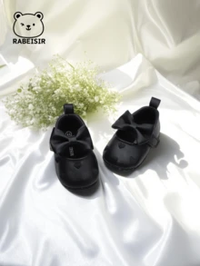 Giày tập đi thêu hình trái tim cho trẻ sơ sinh, nơ thời trang phong cách công chúa cho những bước đi đầu tiên của trẻ sơ sinh - màu đen - Xem 14