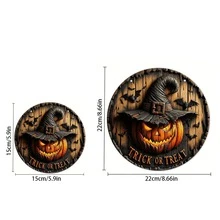 1 件万圣节家居装饰 2D 万圣节南瓜巫师木制圆形标志创意装饰 - 彩色 - 查看 6