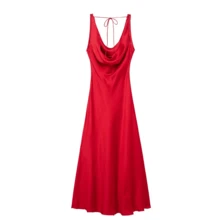 DEEKA 新款夏季时尚性感缎面感长款内衣风格派对连衣裙，适合夏季、节日、情人节 - 紅色 - 查看 9