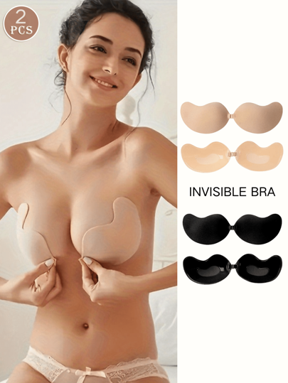2/1 Pair Push Up Strapless Self Adhesive Low Cut BH Invisible Backless Seamless Dress Wedding Mango Shaped Bra, Underwear Chest Patches view 2
