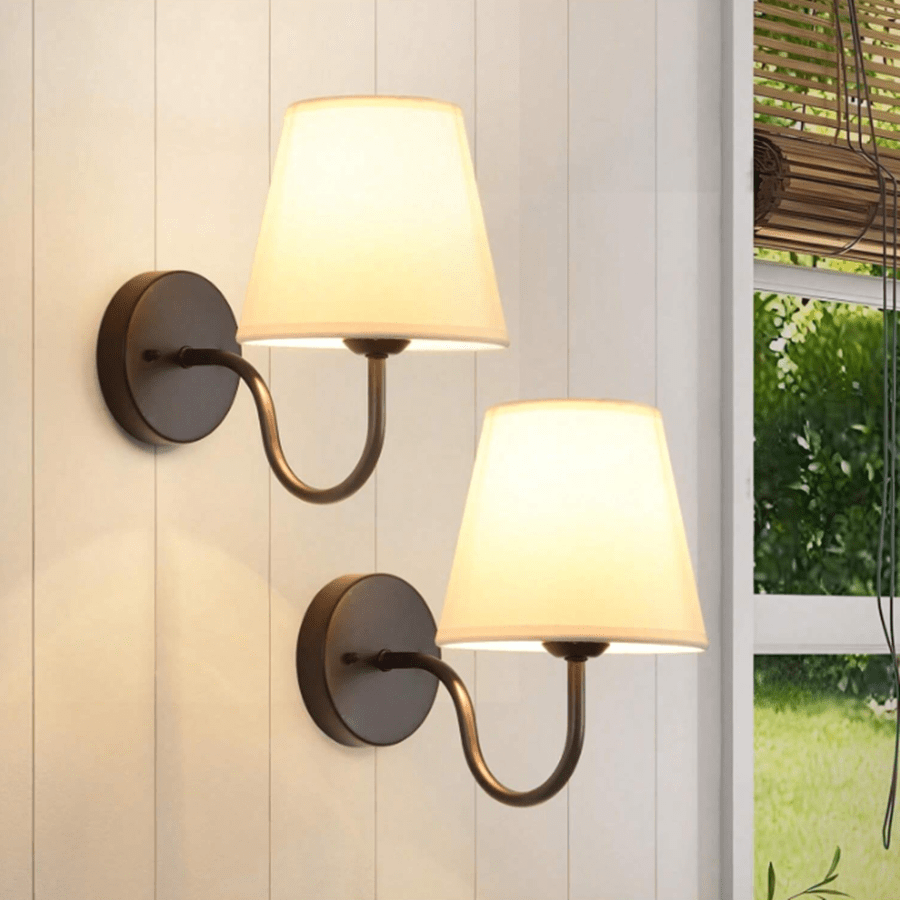 Conjunto de 2 luminárias de parede douradas/pretas, luminária de parede moderna, luminária de parede retrô, com abajur de tecido, luminária de cabeceira, adequada para quarto, sala de estar, entrada de corredor (excluindo fonte de luz)