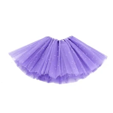 1pc Glittering Solid 3-8 Years Old Girls Princess Puff Skirt, 3-Layer Tulle Short Performance Dance Dress