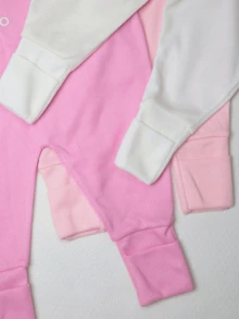 Kit 3 Girl Baby Romper Ribbed Embroidered Foot Cover 0 To 9 Months Newborn Layette - Multicolor - View 4