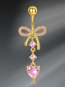 CIZME 1 件 Y2K 肚脐穿孔首饰肚脐穿孔首饰，蝴蝶结心形吊坠杠铃肚脐环肚脐环，银金玫瑰金白粉色 CZ 肚脐杠铃耳钉肚脐穿孔肚脐环女士