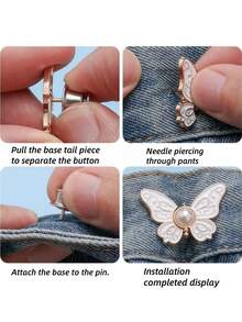 1Pair Butterfly Buckle Metal Waist Cincher, Adjustable Waist Fastener Clip Without Sewing, Pants Waist Reducer