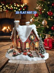 1 pieza del juego de decoración de cabaña navideña plana 2D de material acrílico. Decoración del hogar, oficina, dormitorio, boda, jardín. Regalo para el Día de la Madre, temporada de graduación, cumpleaños, Año Nuevo, San Valentín. Artículo especial para crear un ambiente festivo, regalo creativo.
